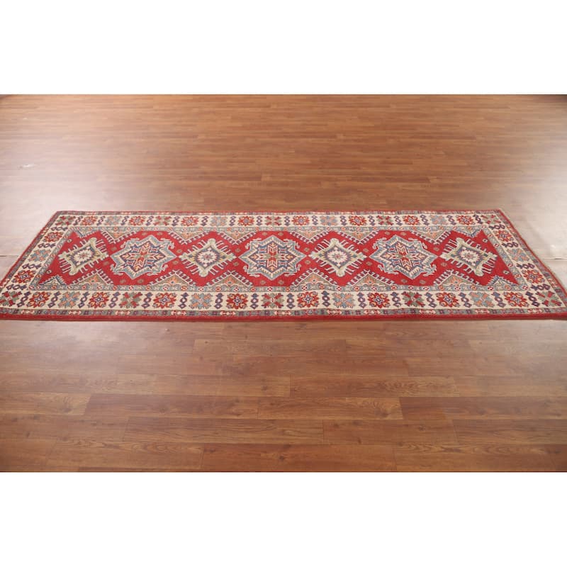 Red Kazak Runner Rug Handmade Wool Carpet - 2'8" x 7'10"