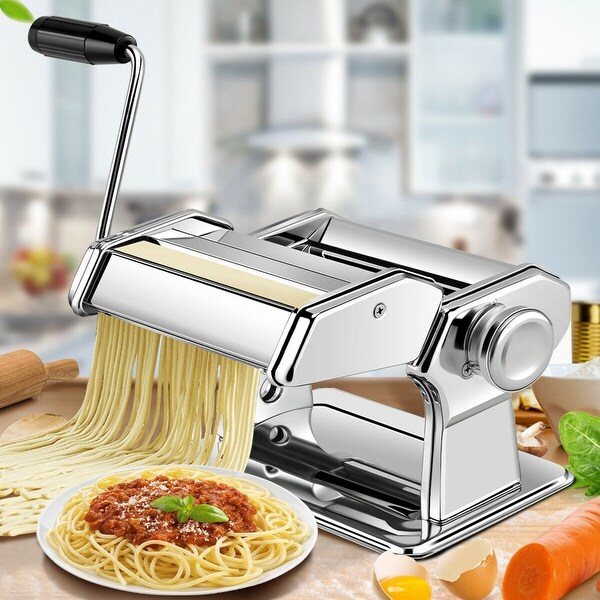 Costway 5 in 1 Stainless Steel Pasta Lasagna Spaghetti Tagliatelle Ravioli Maker Machine - sliver