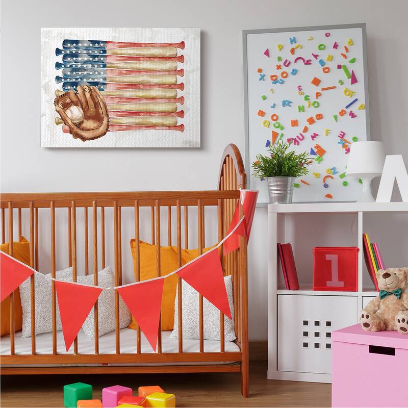 Stupell American Baseball Flag Children's Sports Mitt Canvas Wall Art