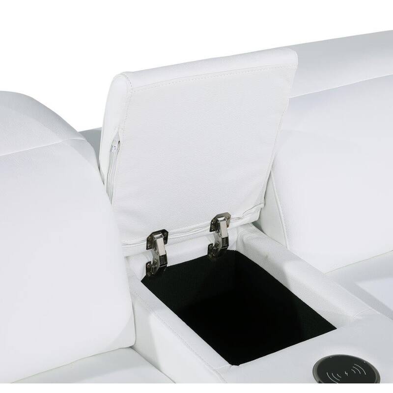 HomeRoots White Italian Leather Modular L Shaped Eight Piece Corner Sectional With Console