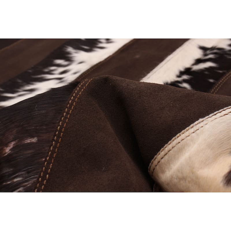 ECARPETGALLERY Handmade Cowhide Patchwork Brown Leather Rug - 4'4 x 6'7