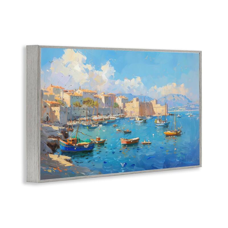 Stupell Nautical Harbor Coastal Town Framed Giclee Art Design By LSR Design Studio