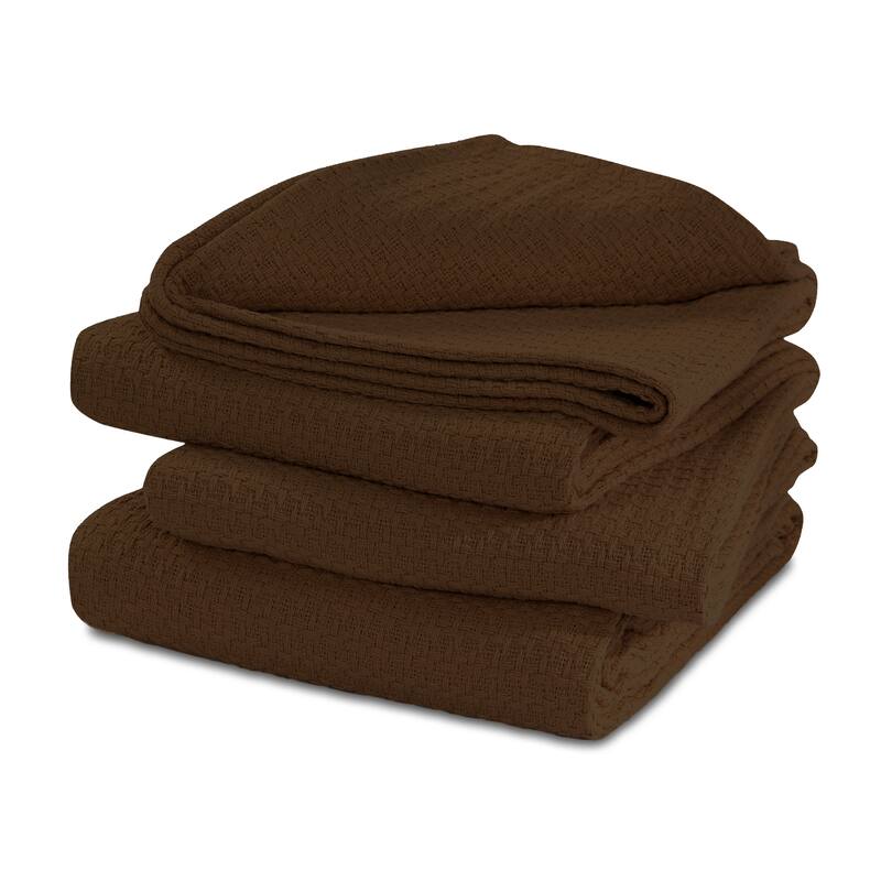 100% Cotton Woven Basket Weave Thermal Bed Blanket Breathable Super Soft Layering All Season Light Weight for Home Decoration - Queen