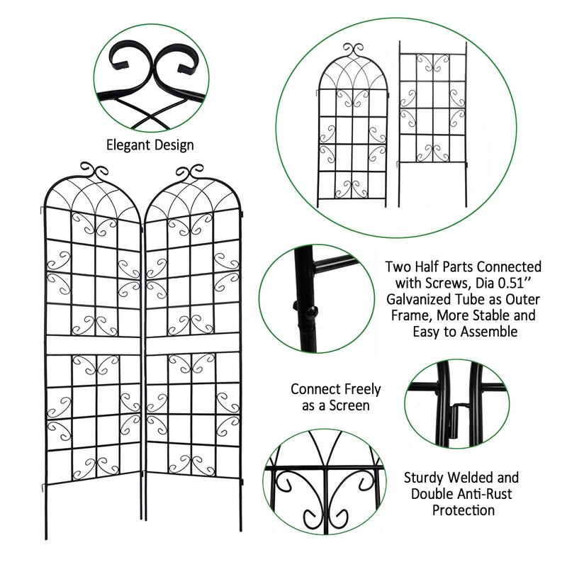 4 Pack Metal Garden Trellis for Climbing Plants Outdoor Rustproof Plant Support Rose Trellis Netting Trellis Black