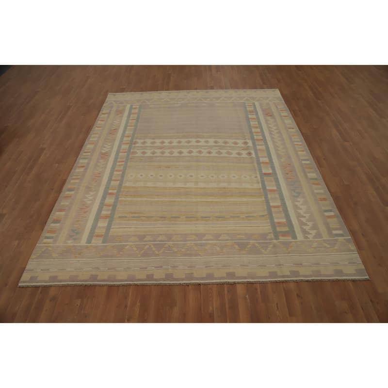 Hand Woven Oriental 100% Wool Carpet Southwestern Tribal Multi-Colored Kilim Area Rug - 9' 10'' X 8' 4''