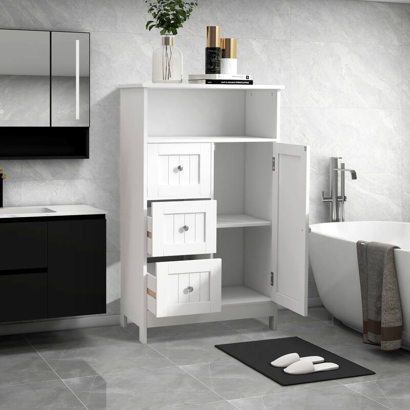 23.6"W White Bathroom Freestanding Storage Cabinet Wood Linen Cabinet