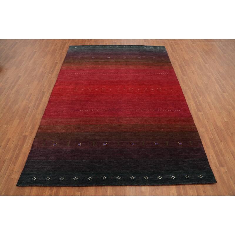 Hand Knotted Oriental 100% Wool Carpet Tribal Animal Pictorial Red Gabbeh Area Rug - 11' 7'' X 8' 2''