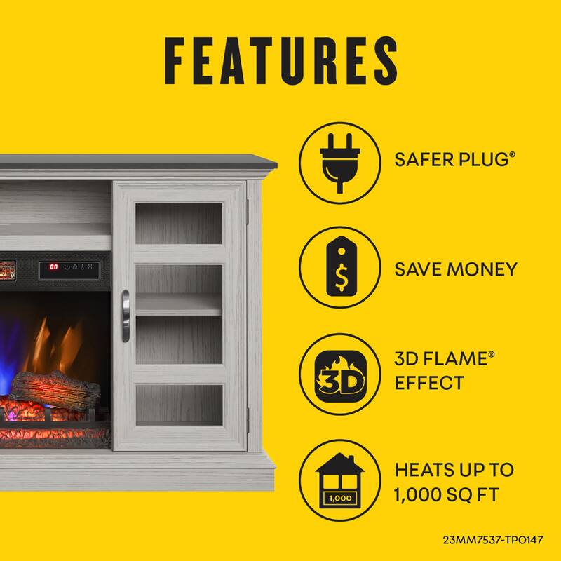 duraflame® Electric Fireplace Entertainment Center with Glass Cabinet Storage, Blanco Oak