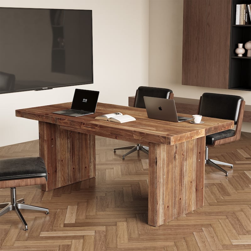 Solid Wood Executive Office Desk, 63" Large Computer Desk Workstation