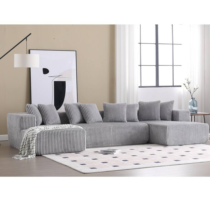 U-Shaped Modular Sectional Sofa, Oversized Waled Corduroy Corner Sofa, Upholstered 4 Seat Couch with Dual Chaise Lounges