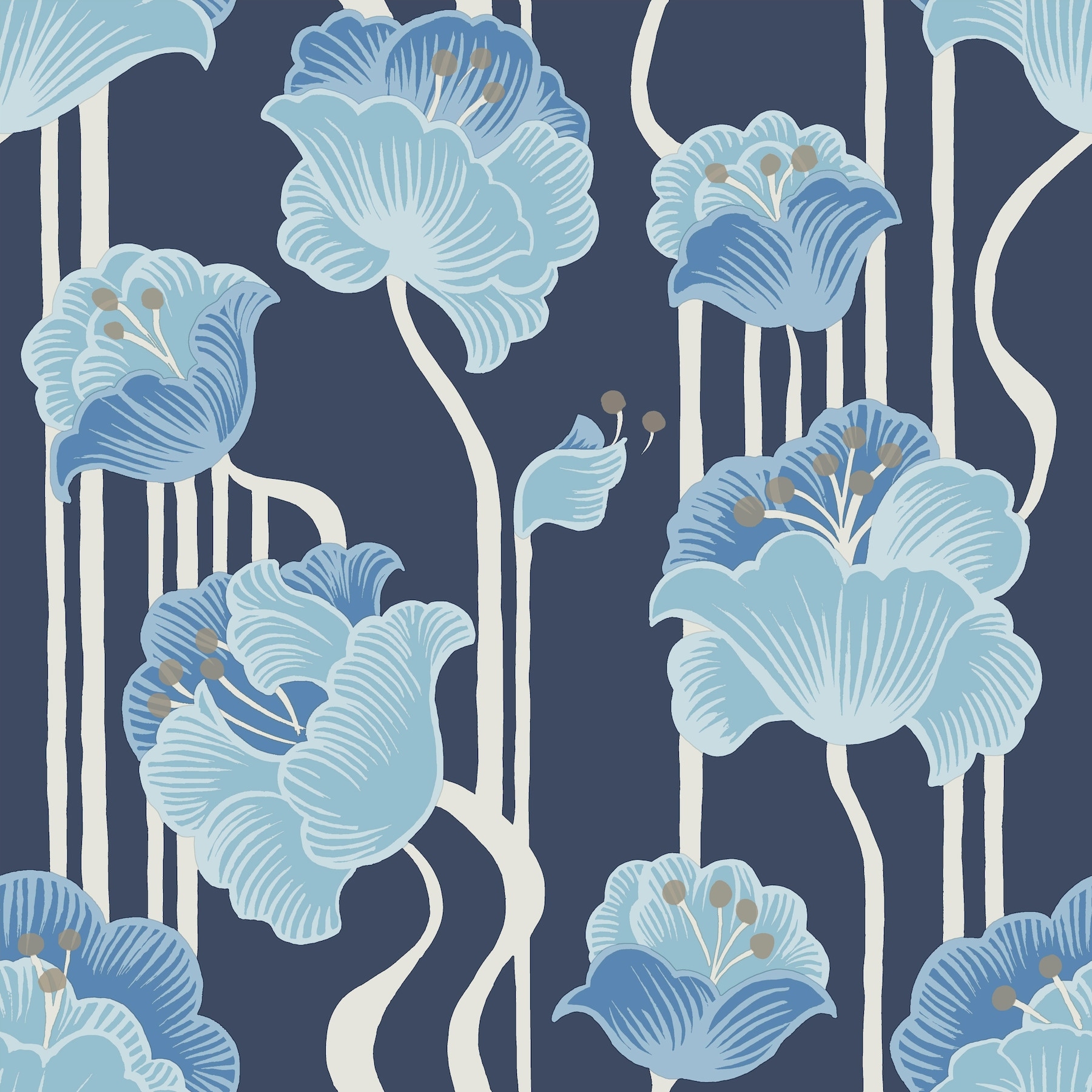 Shirley Blue Deco Floral Peel and Stick Wallpaper