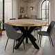 preview thumbnail 2 of 3, 47" Diameter Industrial Round Dining Table with Solid Mango Wood Top and Black Iron Base - Brown