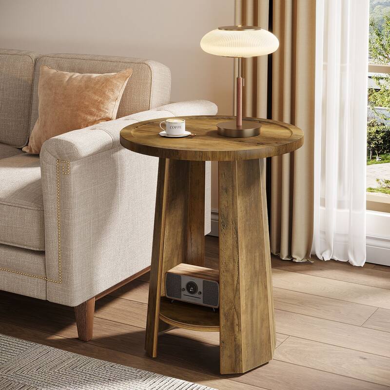 Small Round End Table Side Table for Sofa Couch Living Room