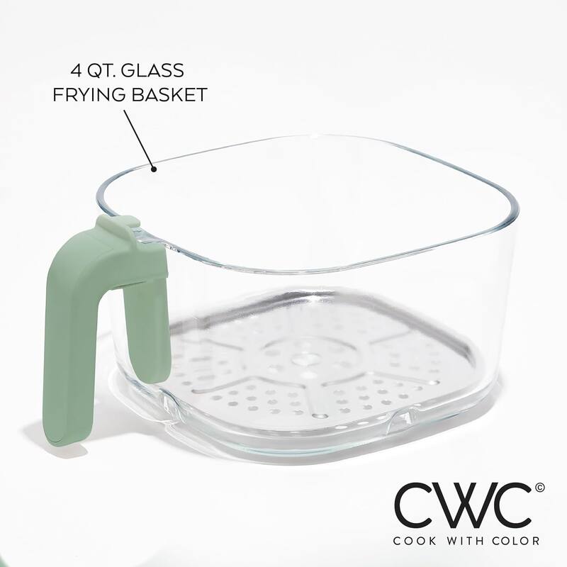 COOK WITH COLOR 1200W Air Fryer: Glass Basket, Dishwasher Safe, 60min Timer, 6 Presets, Temp Control 175F-400F, 4 - 5.5 QT