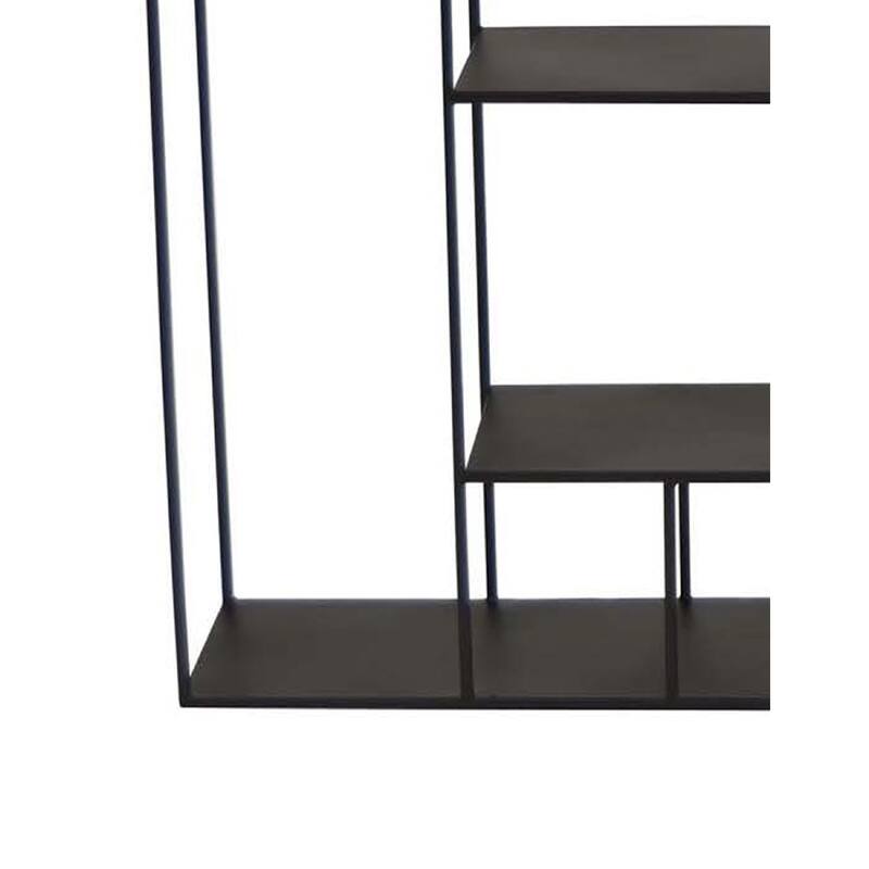Ryl Storage Wall Rack, 30 Inch Asymmetry Open Shelves, Black Metal