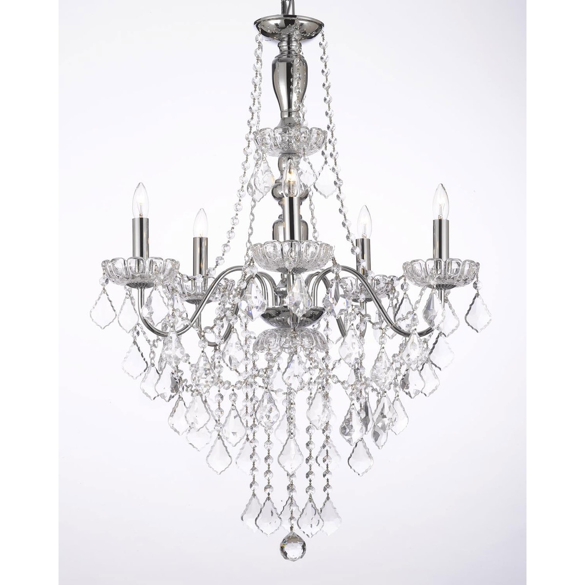 Elegant 5 Light Chrome & Crystal Chandelier Pendant - Chandeliers For Bedrooms by Overstock.com