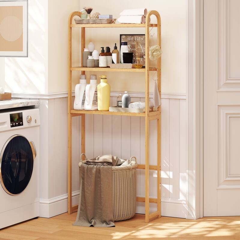 Gymax Bamboo over the Toilet Storage Shelf w/3-tier Open Shelf - Natural