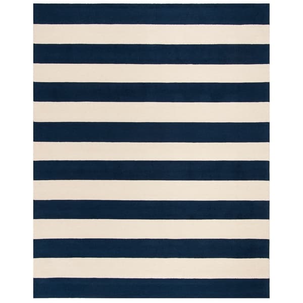 slide 2 of 12, SAFAVIEH Handmade Kids Aimy Stripe Wool Rug 8' x 10' - Navy/Ivory - Rectangle