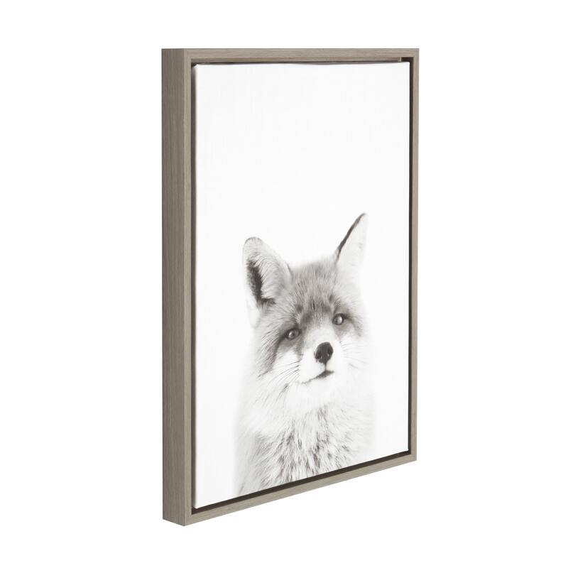 Simon Te Tai DesignOvation Sylvie Fox Black and White Portrait Grey Framed Canvas Wall Art