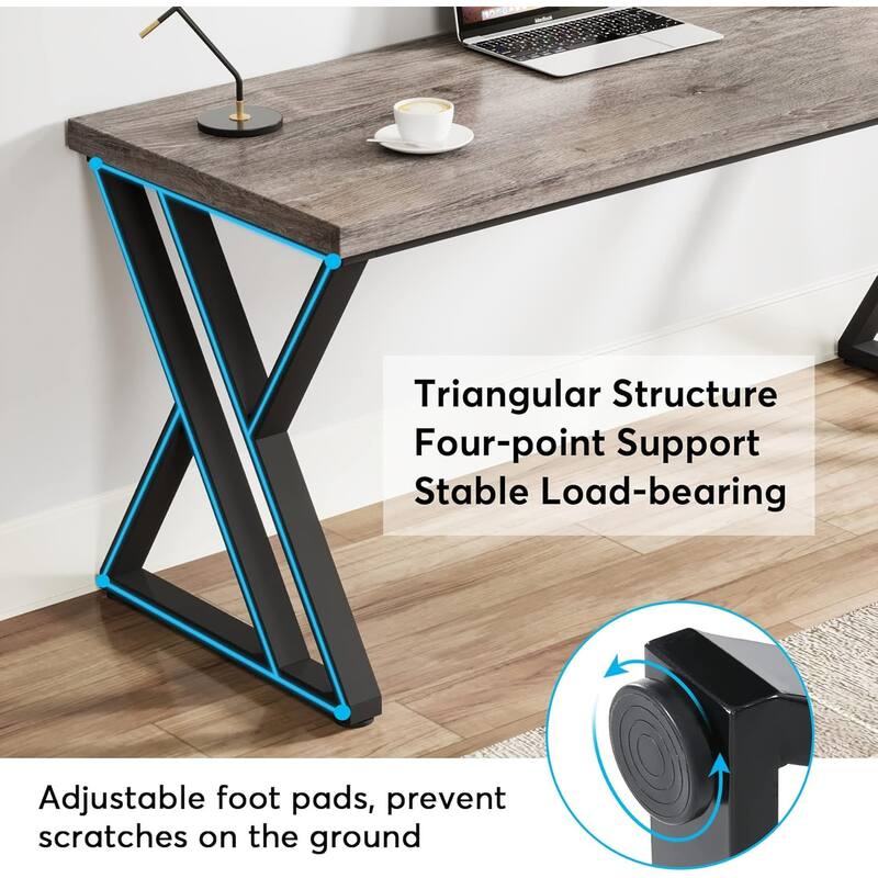 55 Inches Modern Writing Desk with Z-Shaped Metal Legs, Heavy Duty Computer Desk, Spacious Work Surface & Sturdy Frame
