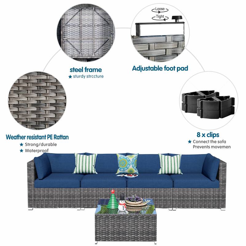 OVIOS Deep Seat Wicker 5-piece Sectional Set