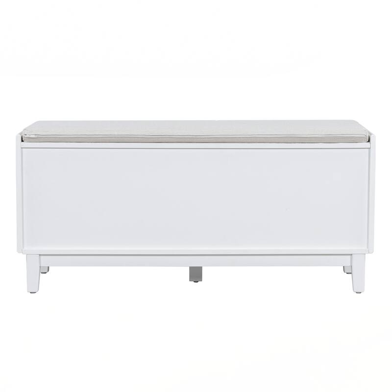 Rattan Entryway Bench with Storage, Cushioned Shoe Bench with Double Doors