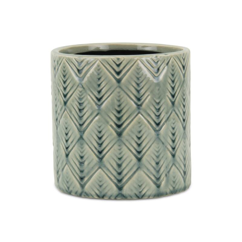 HomeRoots 6" Green Geometric Ceramic Indoor Outdoor Round Pot Planter