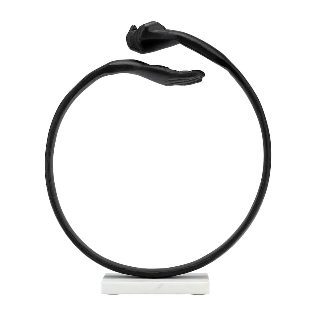 Metal, 15" Hand Ring On Base Sculpt , Black/White, Round, 15"H, Solid Color - 13" x 4" x 15"