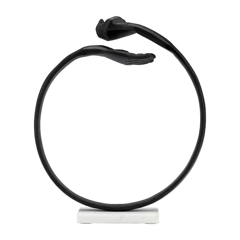 Metal, 15" Hand Ring On Base Sculpt , Black/White, Round, 15"H, Solid Color - 13" x 4" x 15" - 13" x 4" x 15" - Black/white
