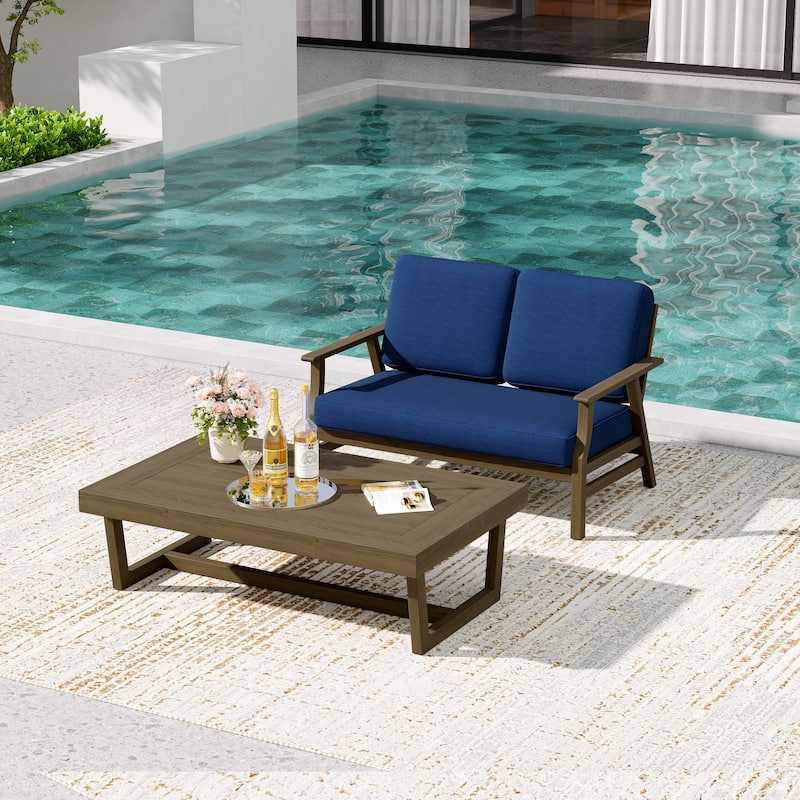 2-Piece Teak Outdoor Loveseat Set with Table.