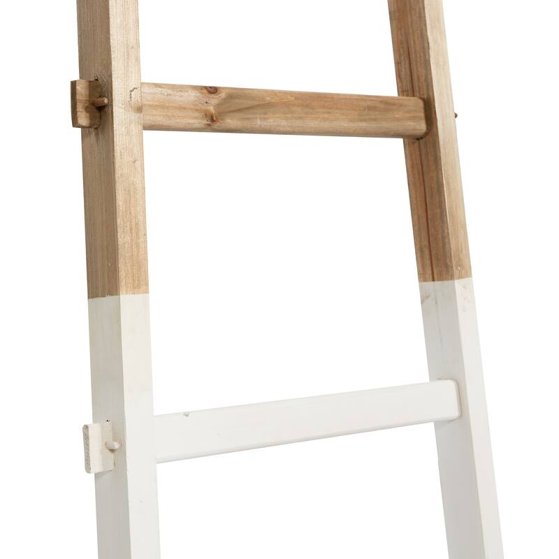 Brown Wood 5 and 6 Rack Partition Ladder with White Bases (Set of 2) - S/2 62", 73"H