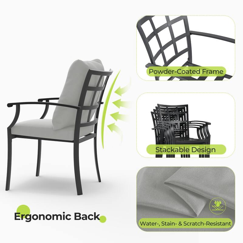 IvyGlow 7-Piece Black Metal Patio Dining Set with Rectangular Table and Gray Cushions