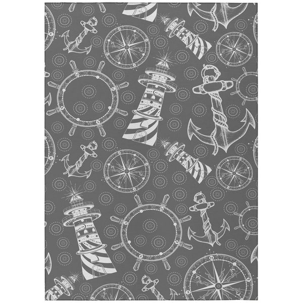 slide 2 of 7, Indoor/Outdoor Harpswell Lighthouse Washable Rug 10' x 14' - Grey