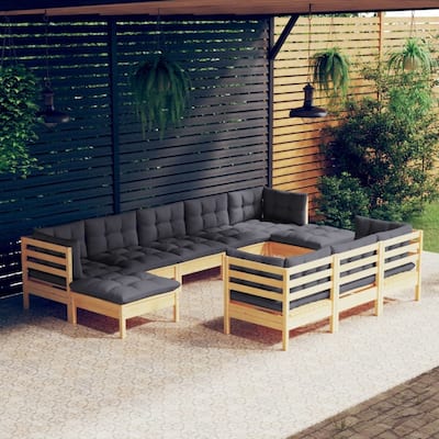 vidaXL Solid Pinewood Patio Lounge Set 10 Piece with Cushions Multi Colors