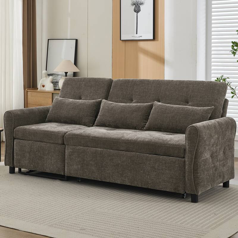 82″ Chenille 2-in-1 Sofa Bed with Adjustable Backrest, Reversible Chaise & USB Ports