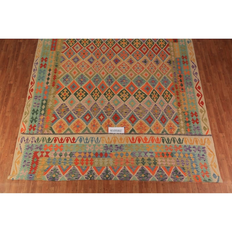 Southwestern Kilim Oriental Large Rug Hand-Woven Wool Carpet - 10'0"x 16'4"