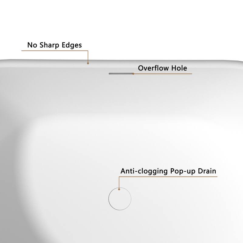 CASAINC Matte White Soaking Bathtub Solid Surface Stone Bathtub with Center Drain