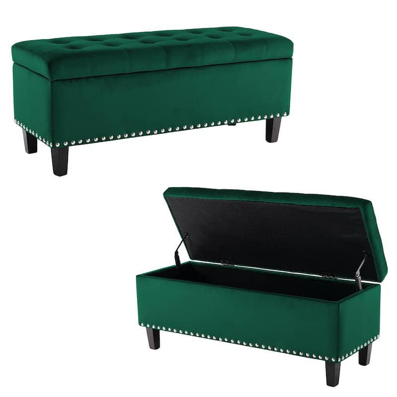 41" Storage Ottoman Tufted Upholstered Rectangle End of Bed Bench