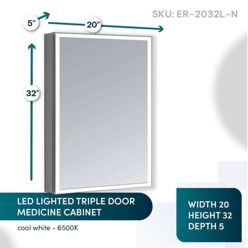 AQUADOM Edge Royale Bathroom Led Lighted Medicine Cabinet Defogger, 3X LED Adjustable Magnifying Mirror, Electrical Outlets.