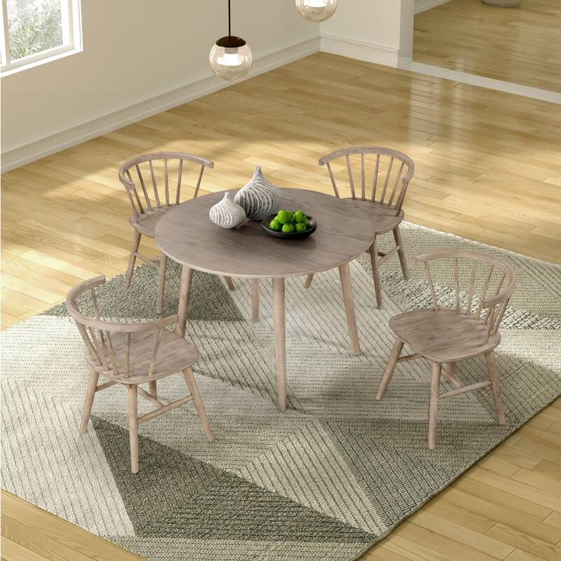 Furniture of America Galgary Mid-Century Modern 5-Piece Round Wooden Dining Table Set - Natural Oak