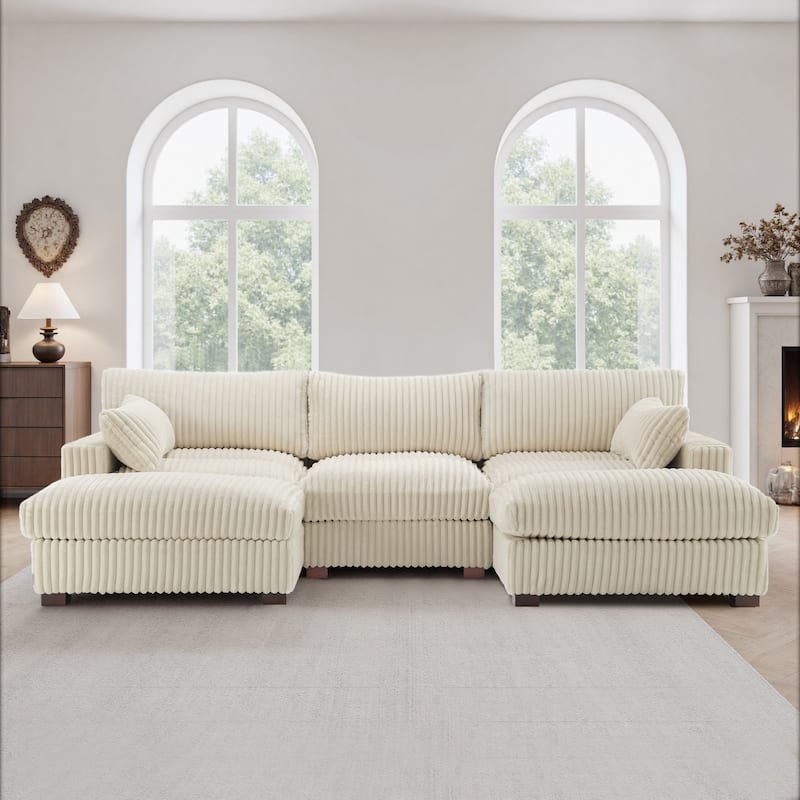 Oversied Plush Corduroy Fabric Modular Sectional Sofa with Chaise, Ottoman
