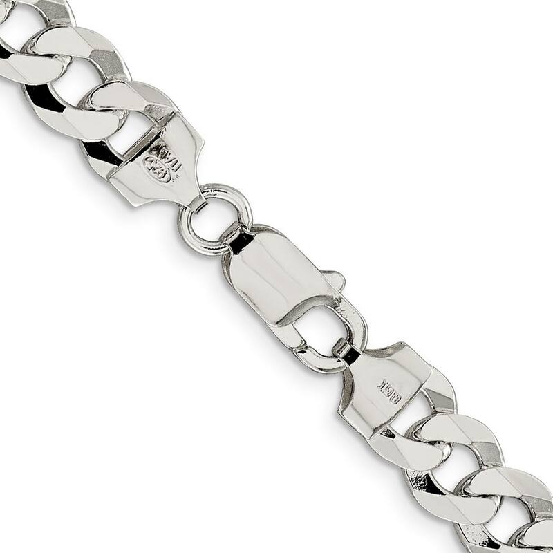 Curata 925 Sterling Silver Rhodium Plated 8.5mm Flat Curb Chain Necklace