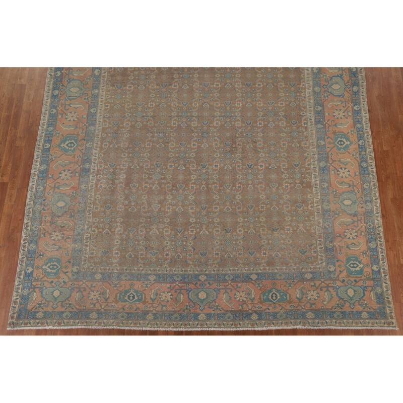Distressed Tabriz Persian Antique Rug Living Room Handmade Wool Carpet - 9'8" x 11'11"