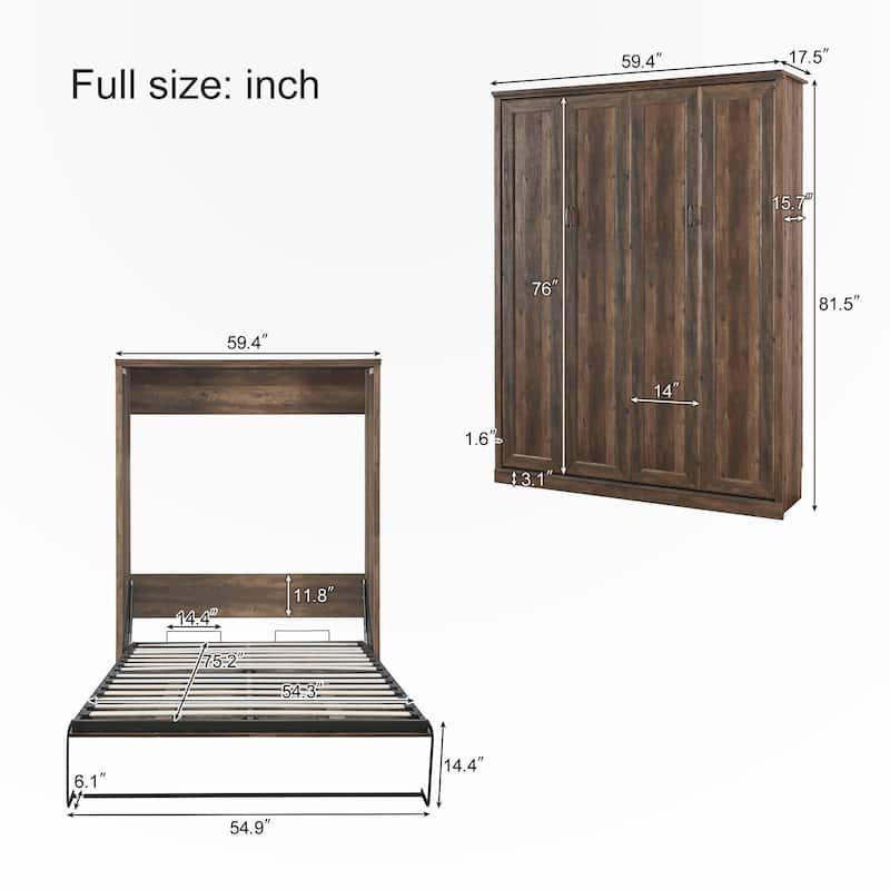 Full Size Murphy Wall Bed Cabinet Space-Saving Bed for Guest Room