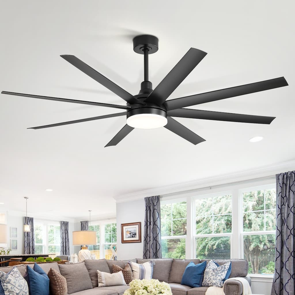 65/72/84/100 Inches Large LED Ceiling Fan with Light Remote(8-Blade)
