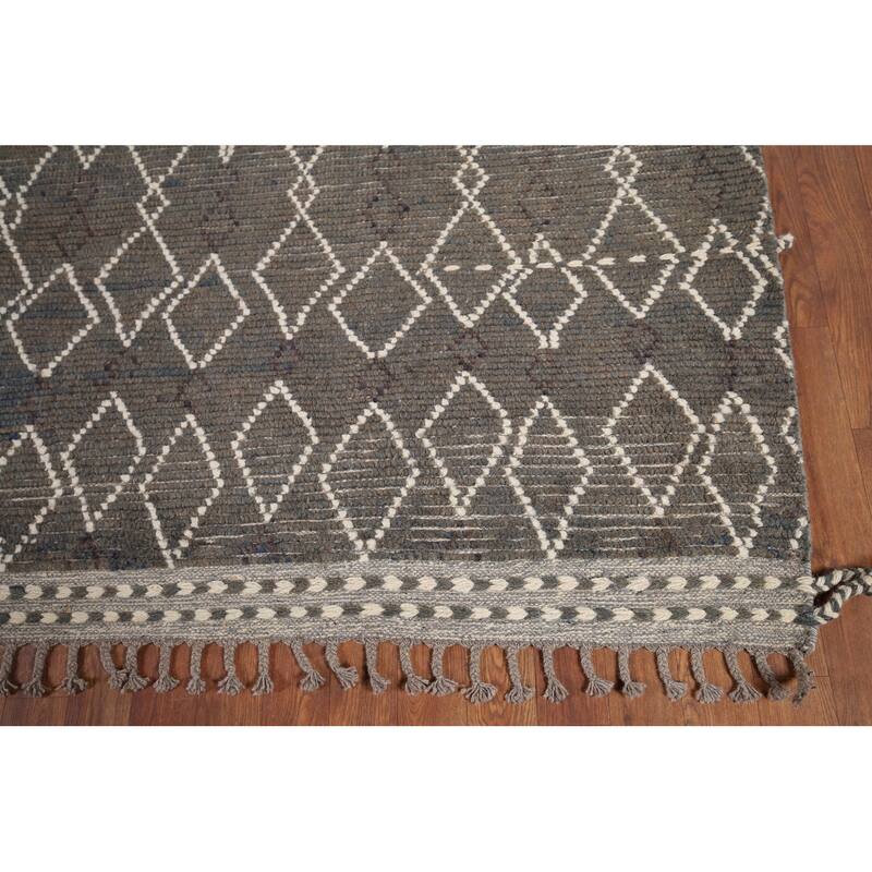 All-Over Geometric Moroccan Oriental Area Rug Handmade Wool Carpet - 7'10" x 10'1"