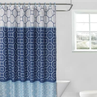 15Pcs Bathroom Set Shower Curtain Diamond 70" X 72" Navy/Light Blue