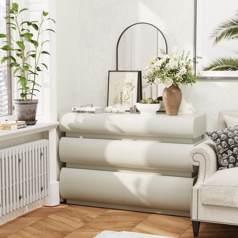 6 Drawer Dresser for Bedroom, White Dresser No Handle, Modern 6 Chest of Drawers with Wide Storage