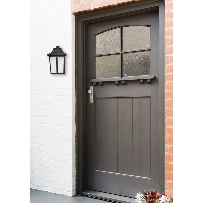 Patriot 1-light Black LED Outdoor Sconce, White Glass Shade - Black