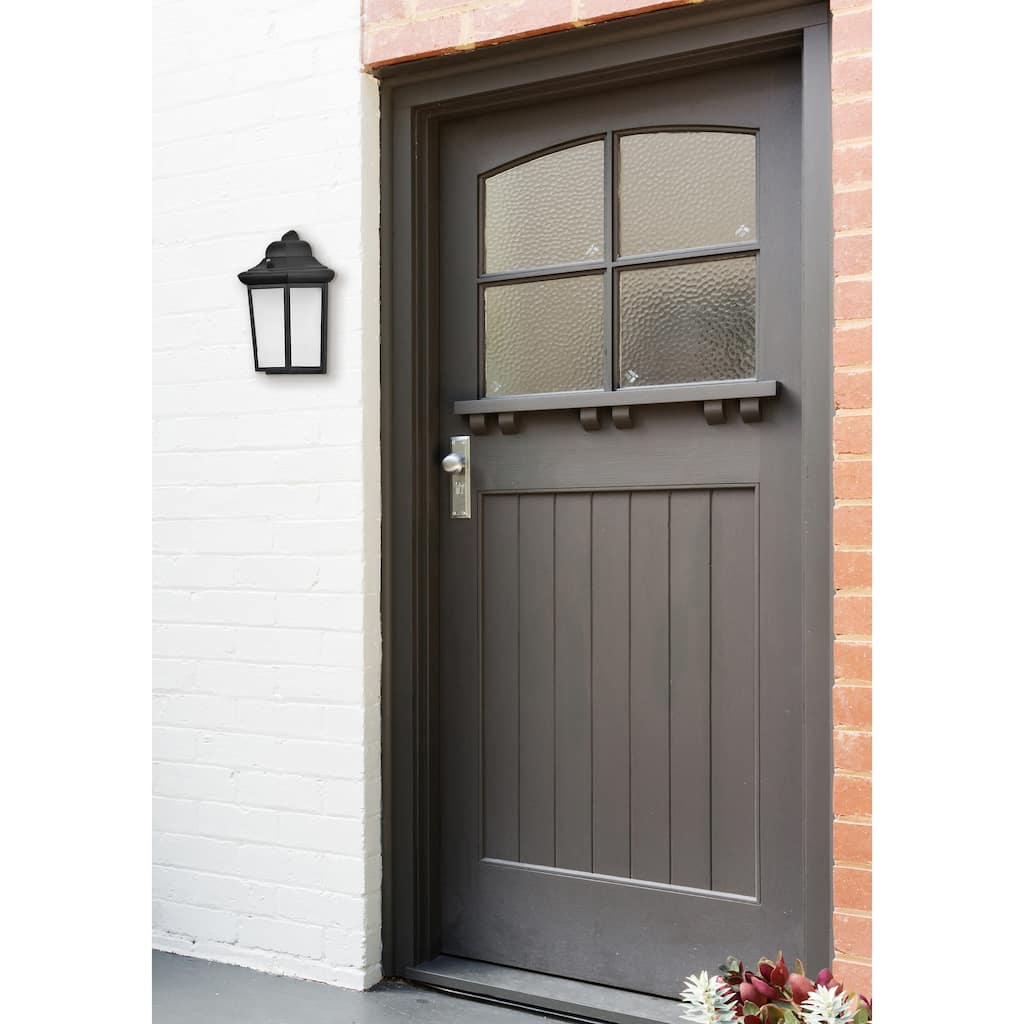Patriot 1-light Black LED Outdoor Sconce, White Glass Shade